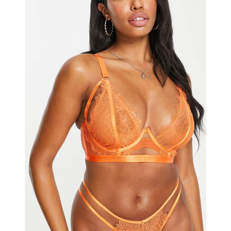 Neon Orange Longline Lace Bralette, Tops