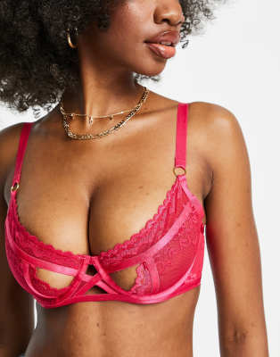 Wolf & Whistle Fuller Bust lace overlay cut-out front detail bra in hot pink