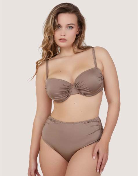 Wolf & Whistle fuller bust ruched balconette bikini top in taupe - view 1