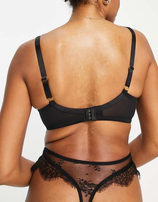 Wolf & Whistle Fuller Bust sheer floral lace up bra in black, 3 of 4