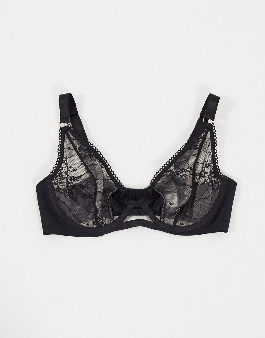 Wolf & Whistle Fuller Bust strappy lace bra in black