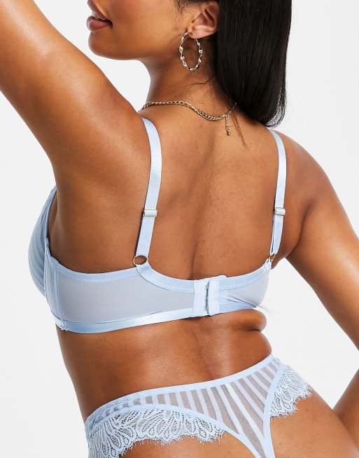 Wolf & Whistle Fuller Bust stripe mesh lace bra in blue, 2 of 4