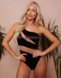 [Wolf & Whistle] Wolf & Whistle Fuller Bust x Abby Benson one shoulder mesh swimsuit in black 10E-F Black