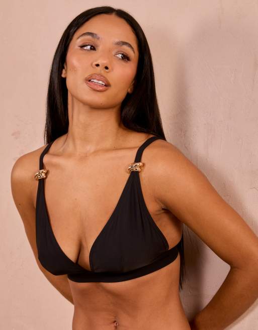 Wolf & Whistle Fuller Bust x Georgia Bayliss – Czarna góra od bikini z dekoltem halter, 3 z 4