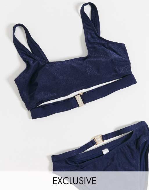 Wolf & Whistle Größere Brust – Exclusive – Bikinioberteil in Electric-Blau mit kurzer Schnitt, Zierausschnitten und Schnallenverzierumg - MBLUE
