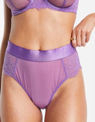 Wolf & Whistle High Leg High Waist Thick Elastic Brief In Purple