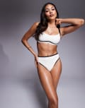 [Wolf & Whistle] Wolf & Whistle high waist bikini bottom with contrast binding in cream-Multi 14 Cream and black