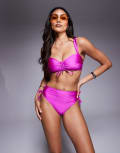 [Wolf & Whistle] Wolf & Whistle high waist bikini bottom with gold hardware detail in pink-Multi 14 Pink