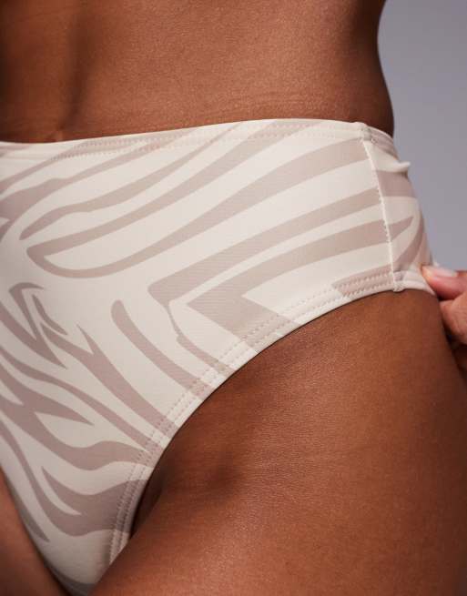 Wolf & Whistle high waist bikini bottoms in beige zebra, 3 of 4