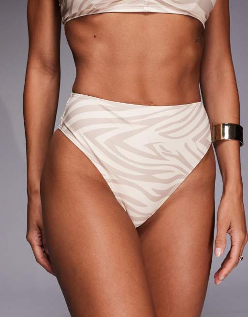 Wolf & Whistle high waist bikini bottoms in beige zebra, 4 of 4