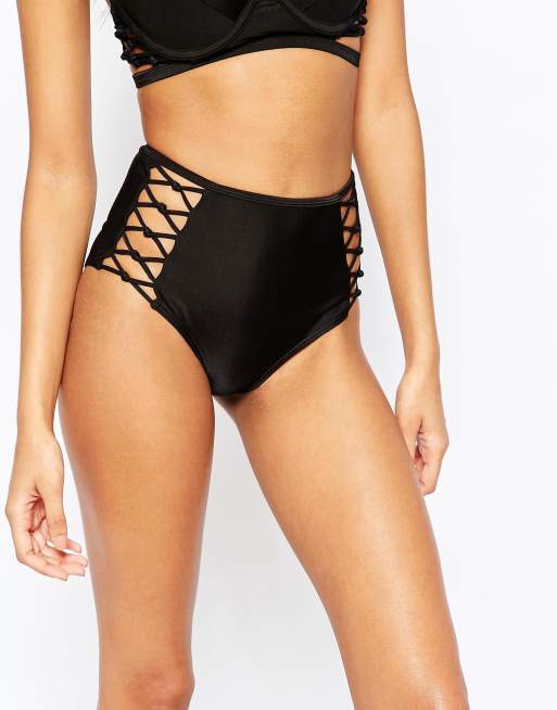 High waisted lace store up swim bottoms