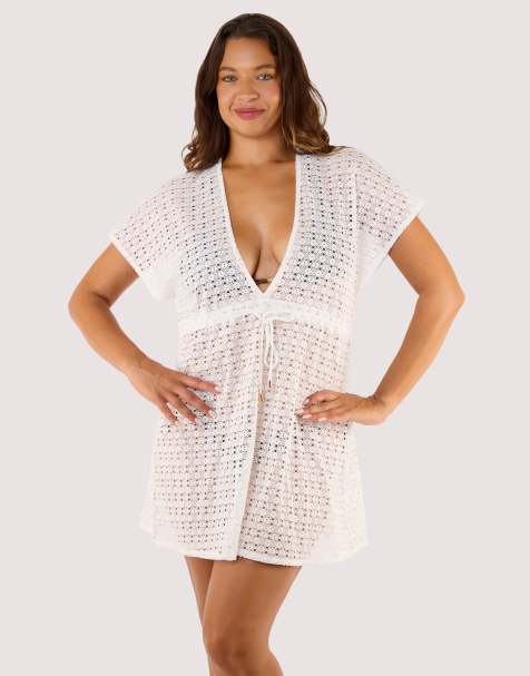 Wolf & Whistle Isla crochet beach kaftan in white - view 1