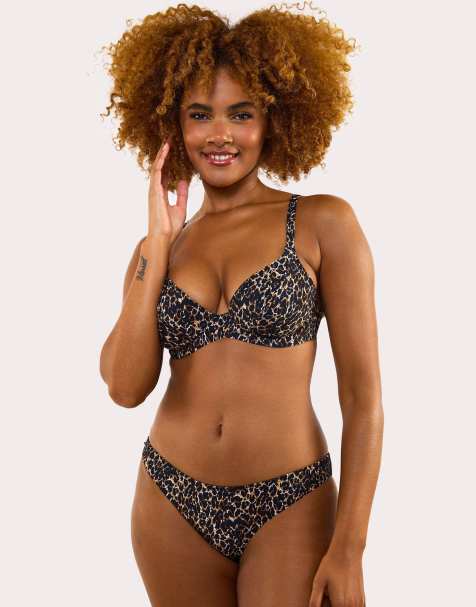 Wolf & Whistle Juliet leopard print mix & match fuller bust plunge bikini top in leopard print - view 1