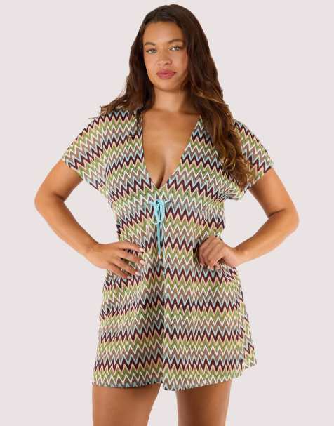 Wolf & Whistle Kalahari zig zag crochet beach kaftan in khaki - view 1