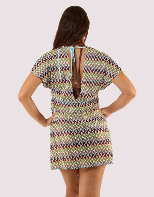 Wolf & Whistle Kalahari zig zag crochet beach kaftan in khaki, 2 of 4