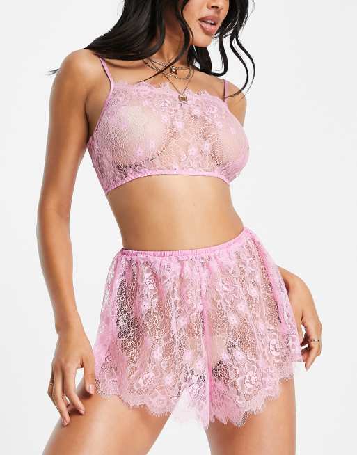 Wolf & Whistle lace crop cami and short pyjama set in dusty pink