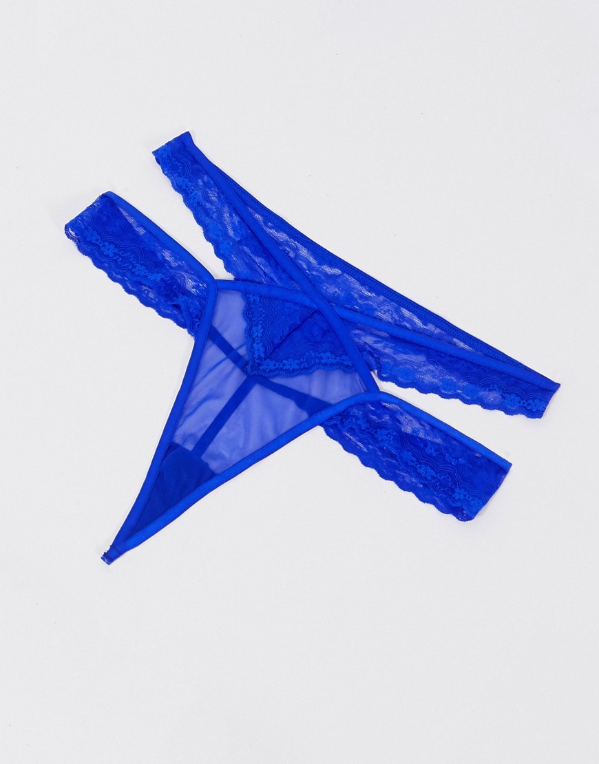 Wolf & Whistle lace strap detail thong in cobalt-Blue