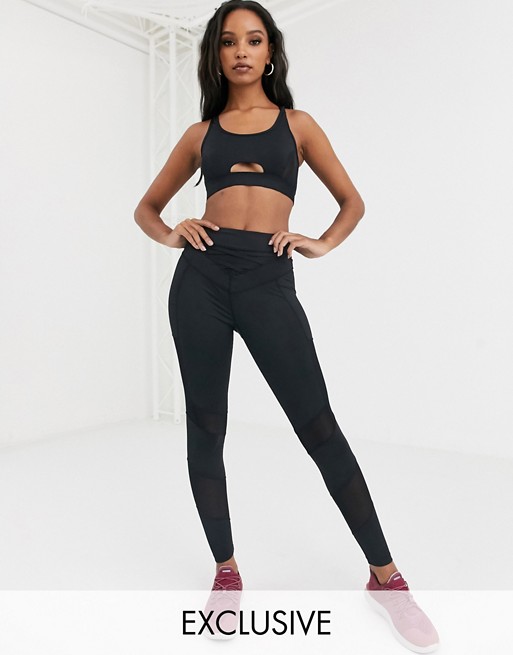 Wolf & Whistle leggings with mesh panels in black