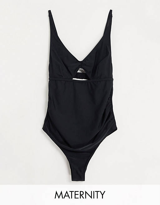 Wolf & Whistle Maternity Exclusive cut-out swimsuit in black