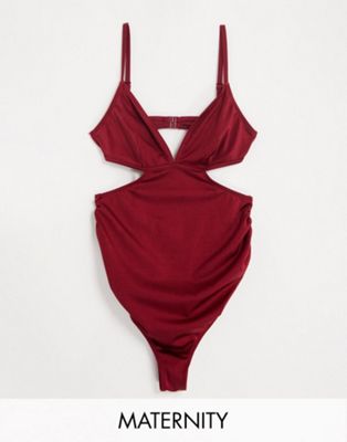 Wolf & Whistle Maternity Exclusive cut out swimsuit in plum