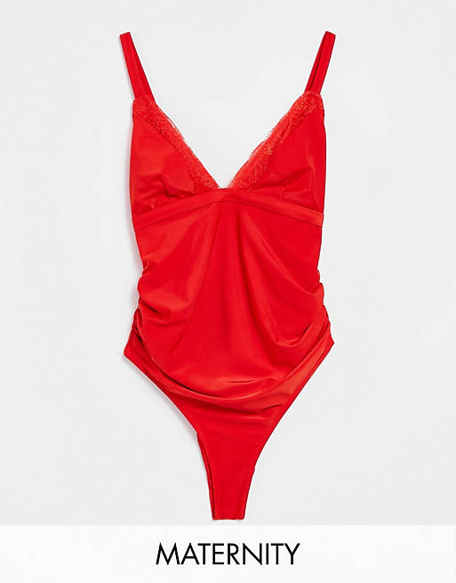 Wolf & Whistle Maternity Exclusive lace detail swimsuit in red