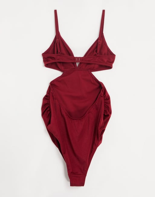 Wolf & Whistle Maternity – Exclusive – Śliwkowy strój kąpielowy z wycięciami, 2 z 4