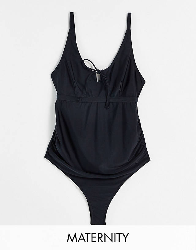 Wolf & Whistle - maternity exclusive swimsuit with tie detail in black