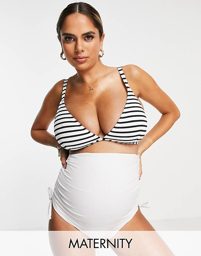 Wolf & Whistle - maternity exclusive triangle bikini top in textured stripe