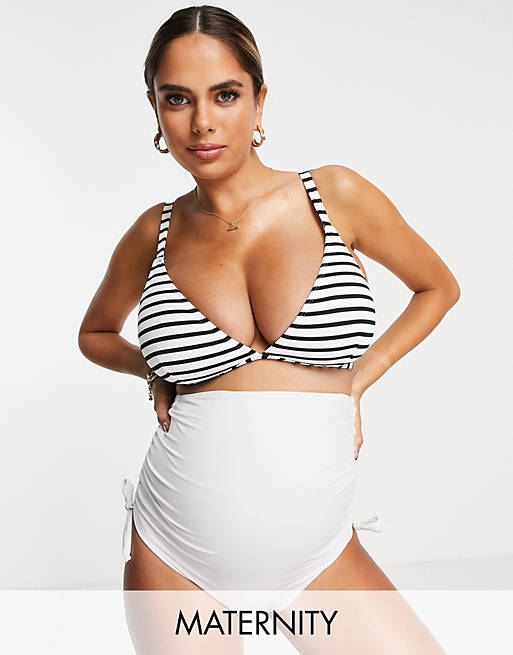 Wolf & Whistle Maternity Exclusive triangle bikini top in textured stripe
