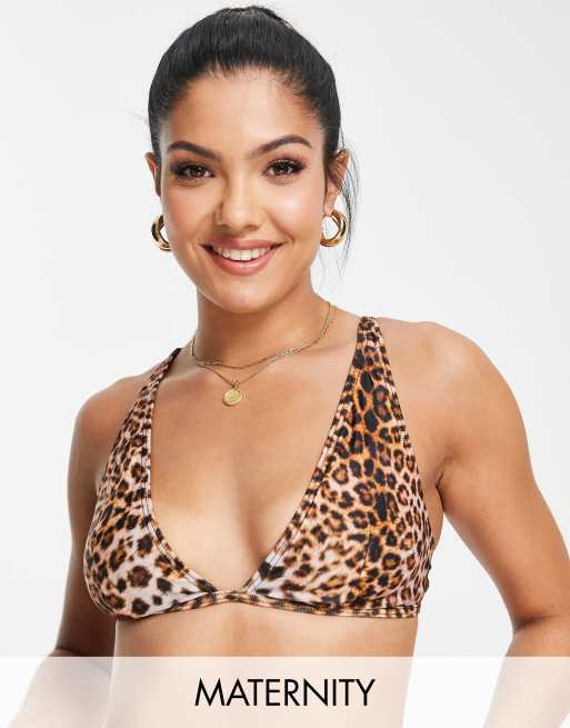 Wolf & Whistle Maternity Exclusive tringle bikini top in leopard print