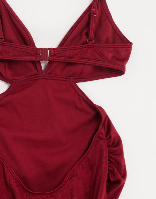Wolf & Whistle Maternity – Plommonröd baddräkt med utskurna detaljer, endast hos ASOS, 4 av 4