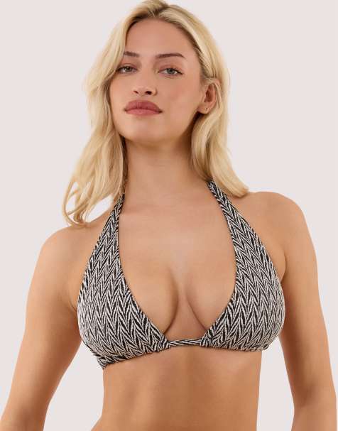 Wolf & Whistle Misqua textured chevron fuller bust bikini top in black & white - view 1
