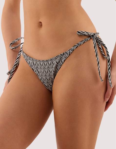 Wolf & Whistle Misqua textured tie side bikini brief in black & white - view 1