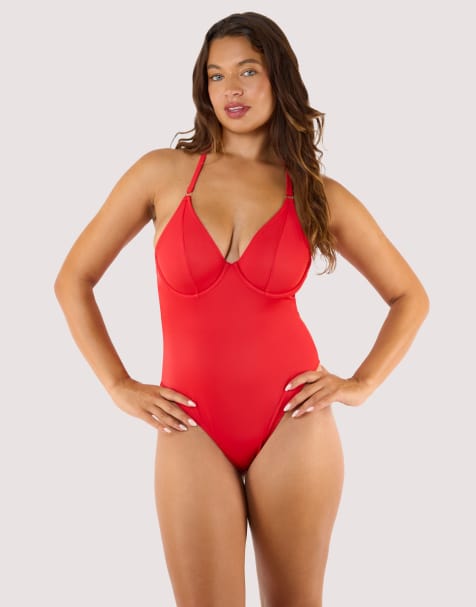 Wolf & Whistle Paloma underwired halterneck swimsuit in red - view 1