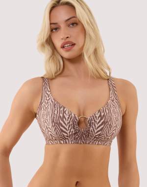 Wolf & Whistle Raquel tiger print crop bikini top with tortoise shell ring in tiger print