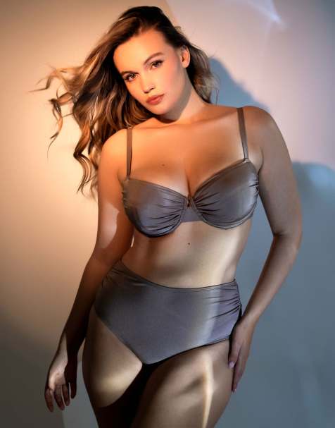 Wolf & Whistle ruched bikini in taupe - view 1