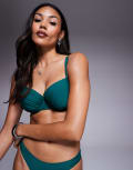 [Wolf & Whistle] Wolf & Whistle ruched underwire bikini top royal green-Multi 12G Green
