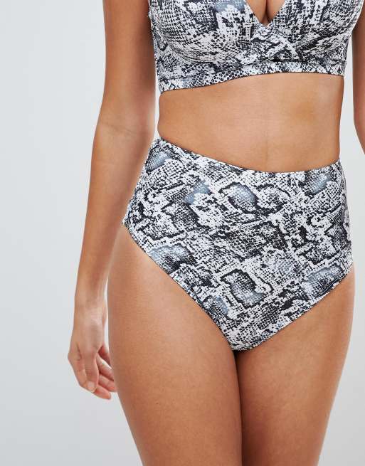 Wolf & Whistle - Slip bikini a vita alta con stampa effetto serpente, 3 di 4