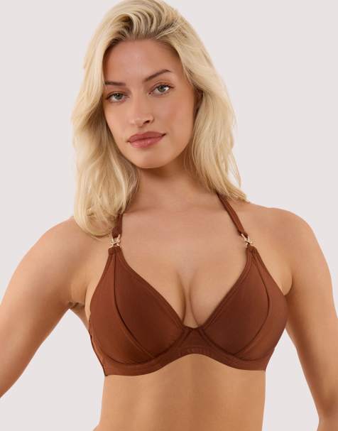 Wolf & Whistle Tamzin chocolate brown underwired bikini top with hardwear in brown