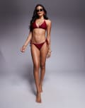 [Wolf & Whistle] Wolf & Whistle tie side bikini bottom with gold hardware detail in red-Multi 16 Red