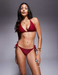 [Wolf & Whistle] Wolf & Whistle triangle bikini top with gold hardware detail in red-Multi 14E-F Red