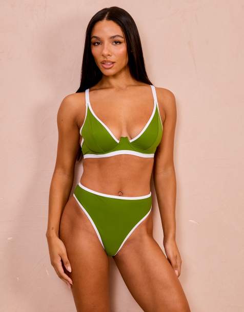 Wolf & Whistle X Georgia Bayliss bikini set with contrast trim in mid green - view 1