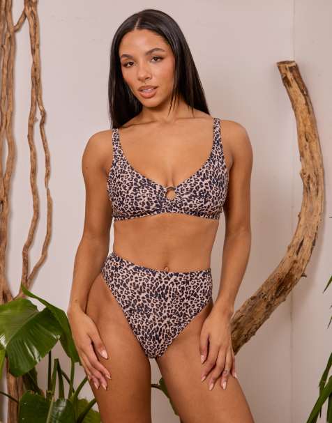 Wolf & Whistle X Georgia Bayliss – Leopardmönstrad bikiniöverdel i bralette-modell - view 1