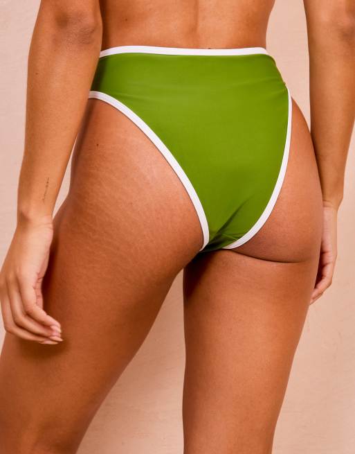 Wolf & Whistle x Georgia Bayliss - Poitrines généreuses - Bas de bikini taille haute à bords contrastants - Vert moyen, 4 de 4