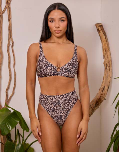 Wolf & Whistle x Georgia Bayliss - Poitrines généreuses - Bas de bikini taille haute à imprimé léopard - view 1