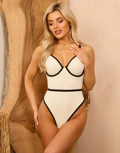Wolf & Whistle X Isabella Whittingham contrast underwire swimsuit in white, 2 of 4