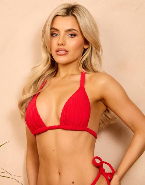 Wolf & Whistle X Isabella Whittingham textured triangle bikini top in red - view 1