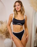 [Wolf & Whistle] Wolf & Whistle x Maia Andrews contrast trim crop bikini top in black and white-Multi 6D-DD Black and white