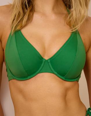 Wolf & Whistle X Maia Andrews Halterneck Underwire Bikini Top In Green