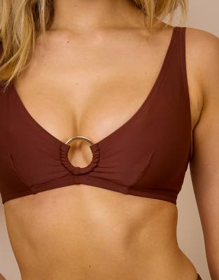 Wolf & Whistle X Maia Andrews Ring Front Bikini Top In Brown